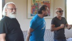 Philippe Gayet, Gérard Chabot et Gérald Perrin aux répétitions dans le Trièves avec Les Dés en Bulles